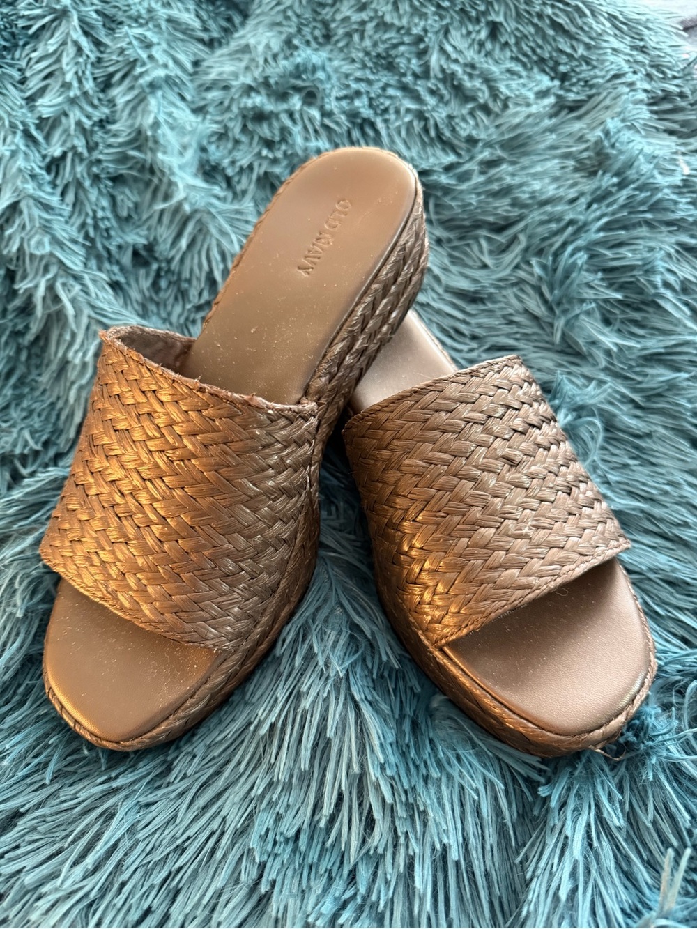 Brown Woven Slide Wedge Sandals